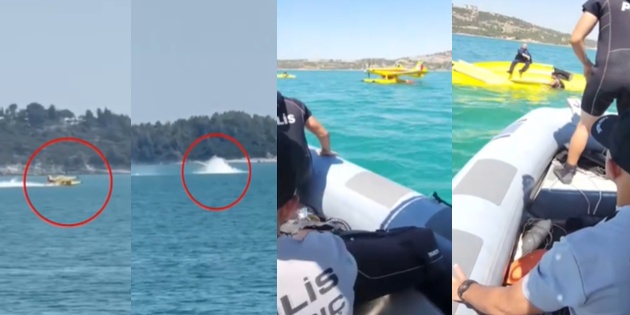 Orman Yangınına Müdahale Eden Uçak Su Alırken Göle Düştü